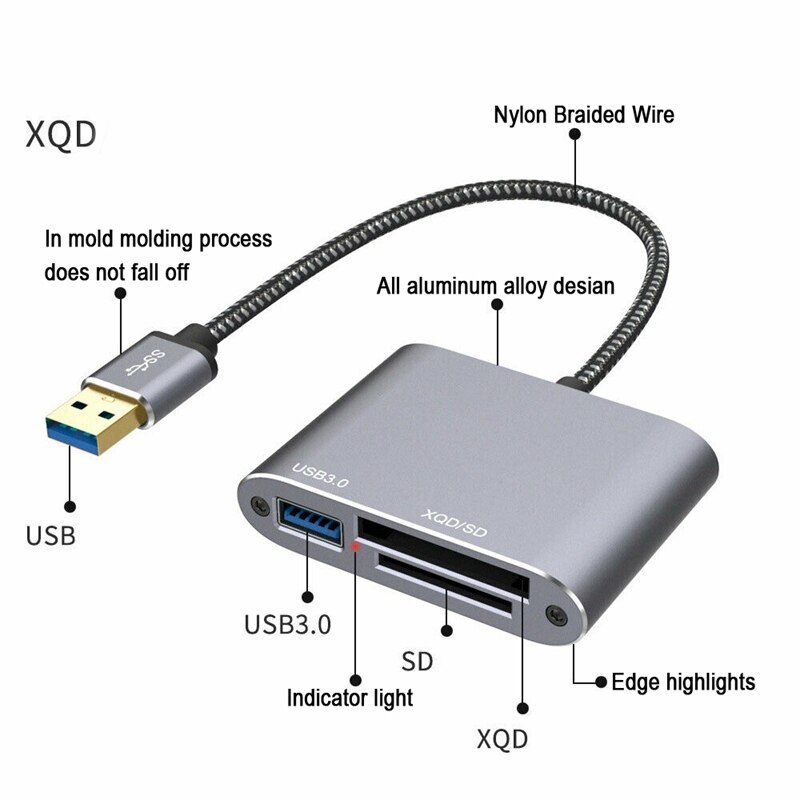 3 in1 XQD Kartenleser hoch Geschwindigkeit 5Gbps USB zu XQD/SD/USB 3,0 U Festplatte Karte Leser für PC Laptop