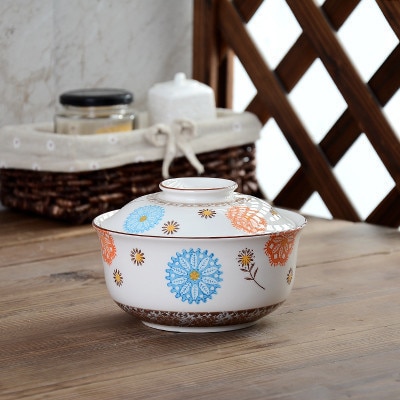 Stor kapacitet japansk keramisk dækning suppe nudelskål gryderet skål husholdning terrin bordsæt: 700ml.