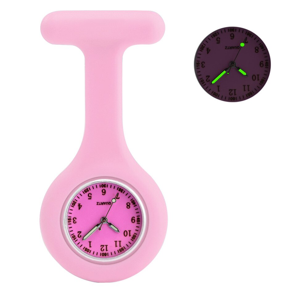 Reloj de bolsillo con puntero luminoso para enfermera, relojes de bolsillo de cuarzo con cubierta de silicona, Pin colgante para médico: Pink