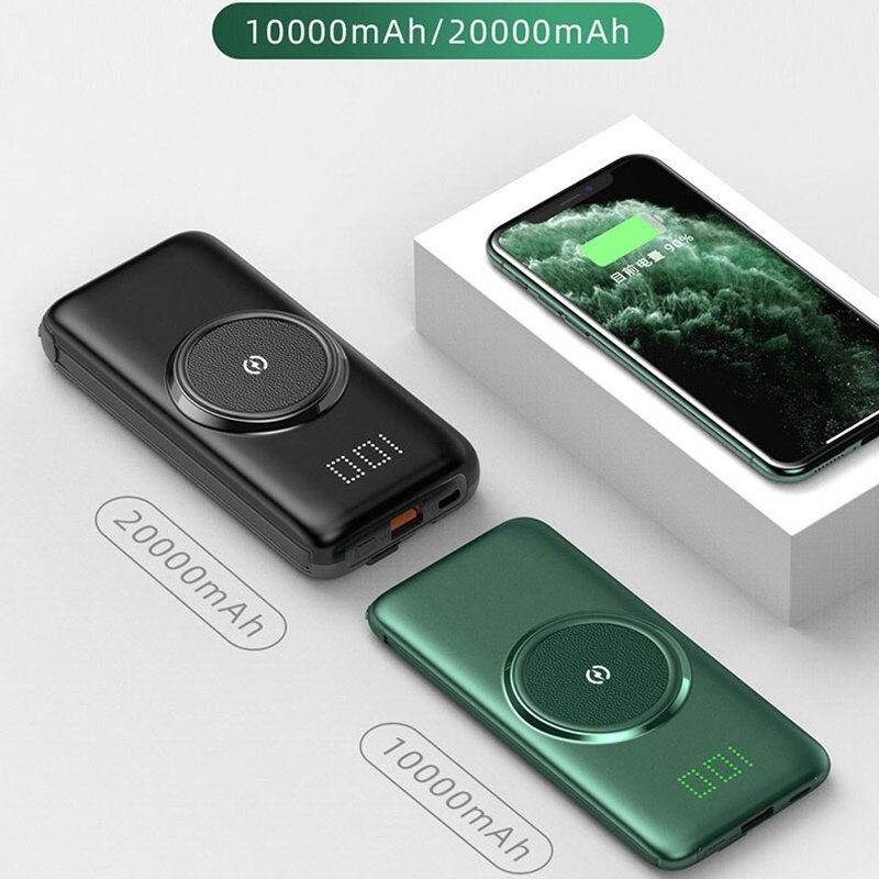 20000mAh Wireless Power Bank For Xiaomi iphone powerbank 10000mAh Invisible Power Display Portable External Battery With Cable