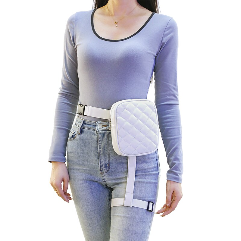 BQ-riñonera de cuero con diamantes para mujer, Cangurera con cinturón para la pierna, para senderismo al aire libre, motocicleta, motorista, amantes de la