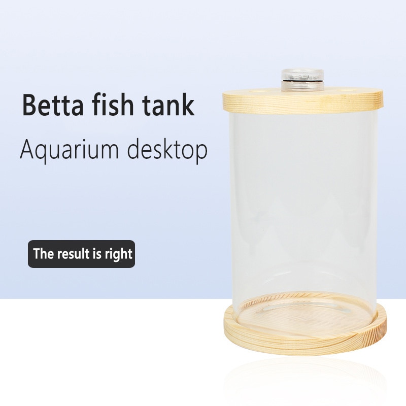 Wood High-strength Glass Small Aquarium Round Fish Tank Lazy Desktop Fish Tank Aquarium Fighting FishBowl Solid LED