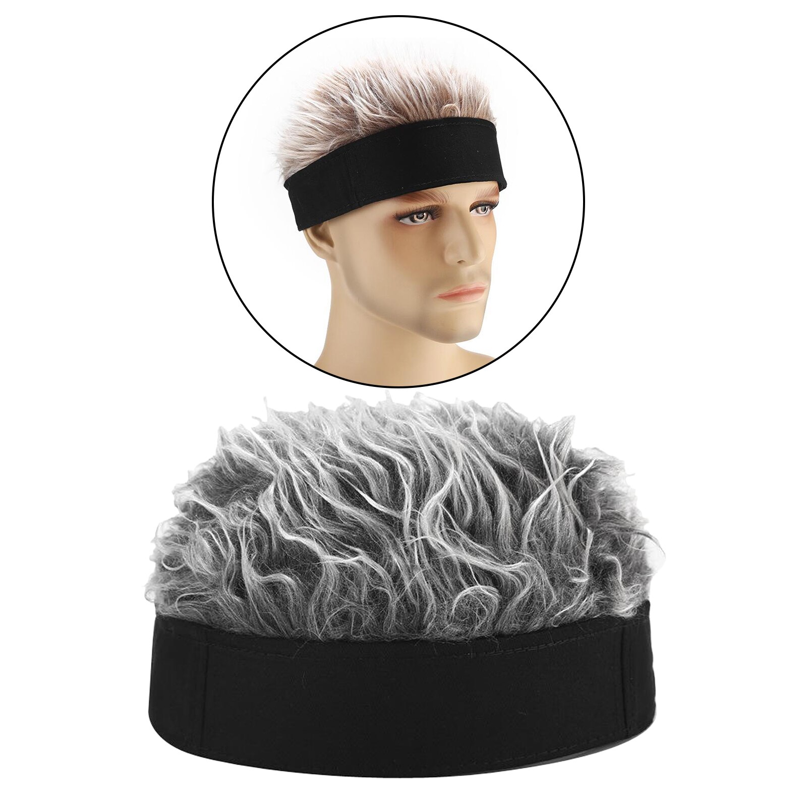 Perruque de tête de mort sans bords pour homme, bonnet à cheveux, hiver: Black Gray