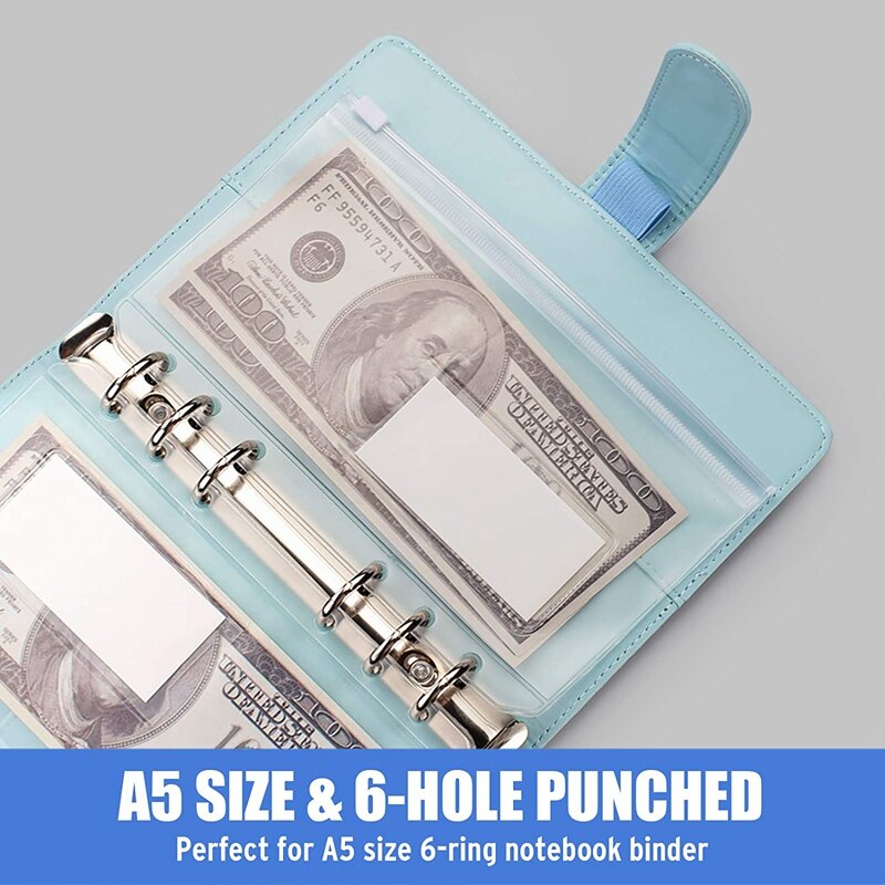 Pochettes de classeur A5 à 6 trous, poche de reliure perforée à fermeture éclair avec poche à fermeture éclair en plastique pour classeur pour ordinateur portable à 6 anneaux, -15Pcs