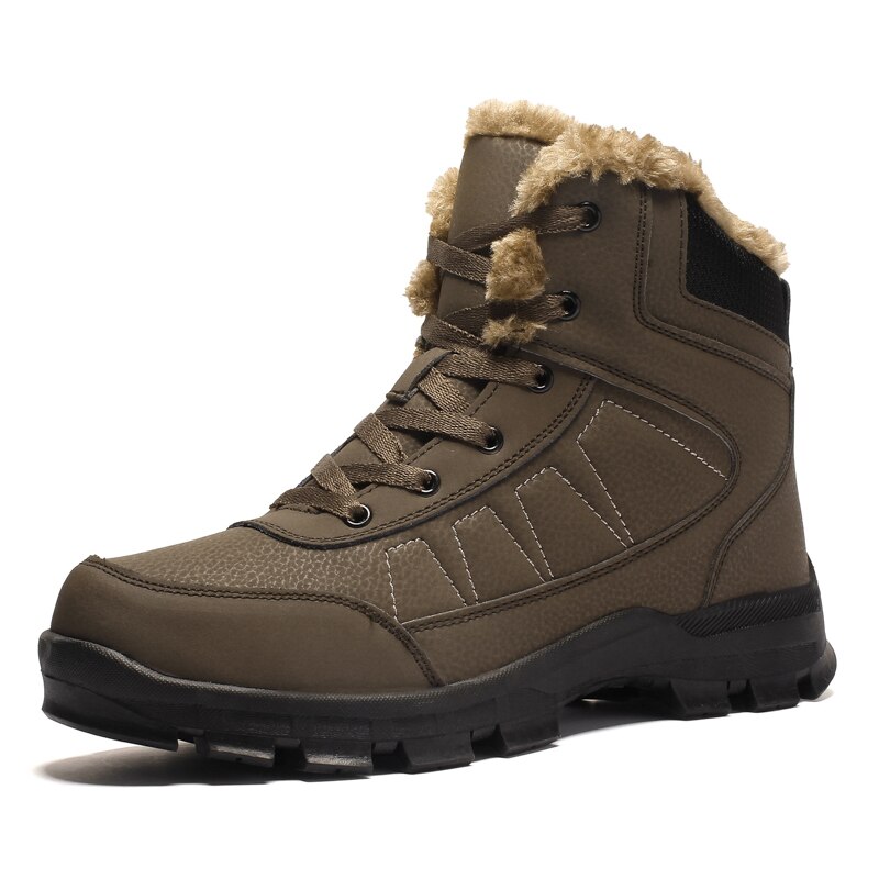 Mens Schnee Stiefel Winter Wasserdichte Warme Pelz Spitze hoch lässig Schuhe Herren hoch oben Leder Mann Knöchel Schnee Stiefel: Braun / 10
