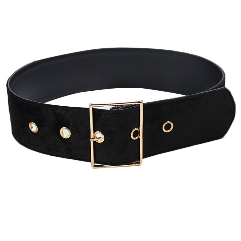 1 Pc Retro Lange Fluwelen Riem Ronde Vierkante Metalen Pin Gesp Decoratieve Casual Brede Tailleband Mode Vrouwelijke Jurk Jas Trui riem: Donkergrijs