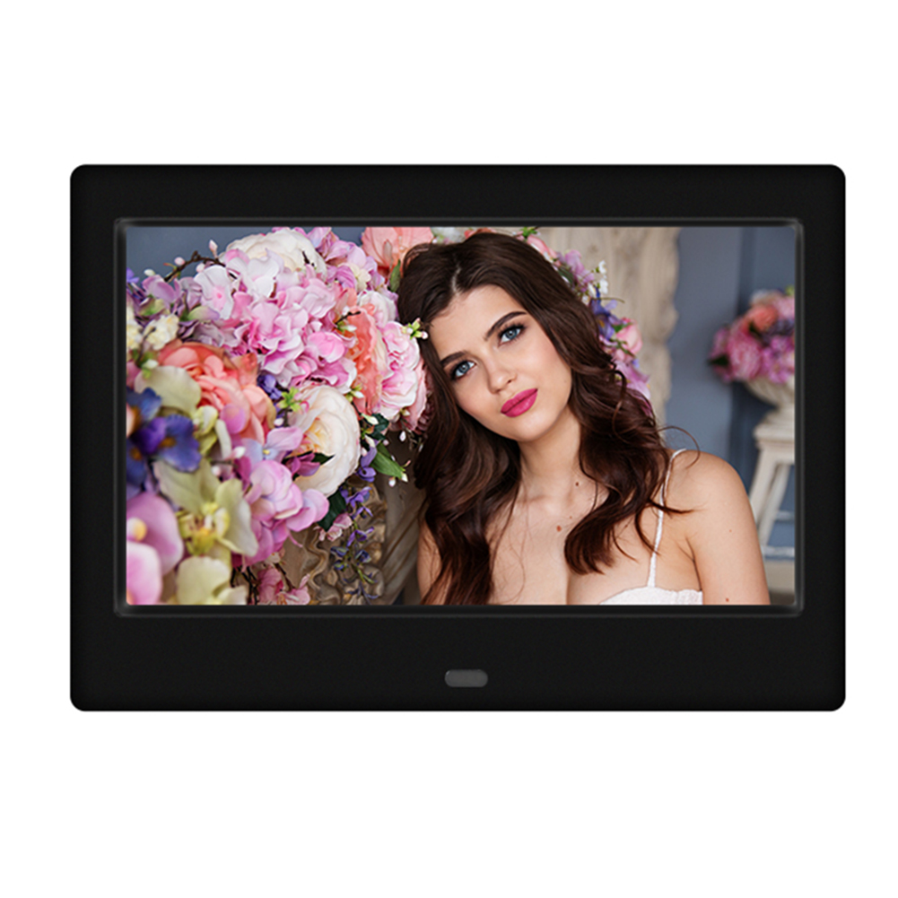 Cyfrowa Ramka na Zdjęcia 7" HD LED - Obsługa USB/MMC/SD/MS - 800x480 - Odtwarzacz MP3/Wideo - Budzik z Pilotem: Czarny