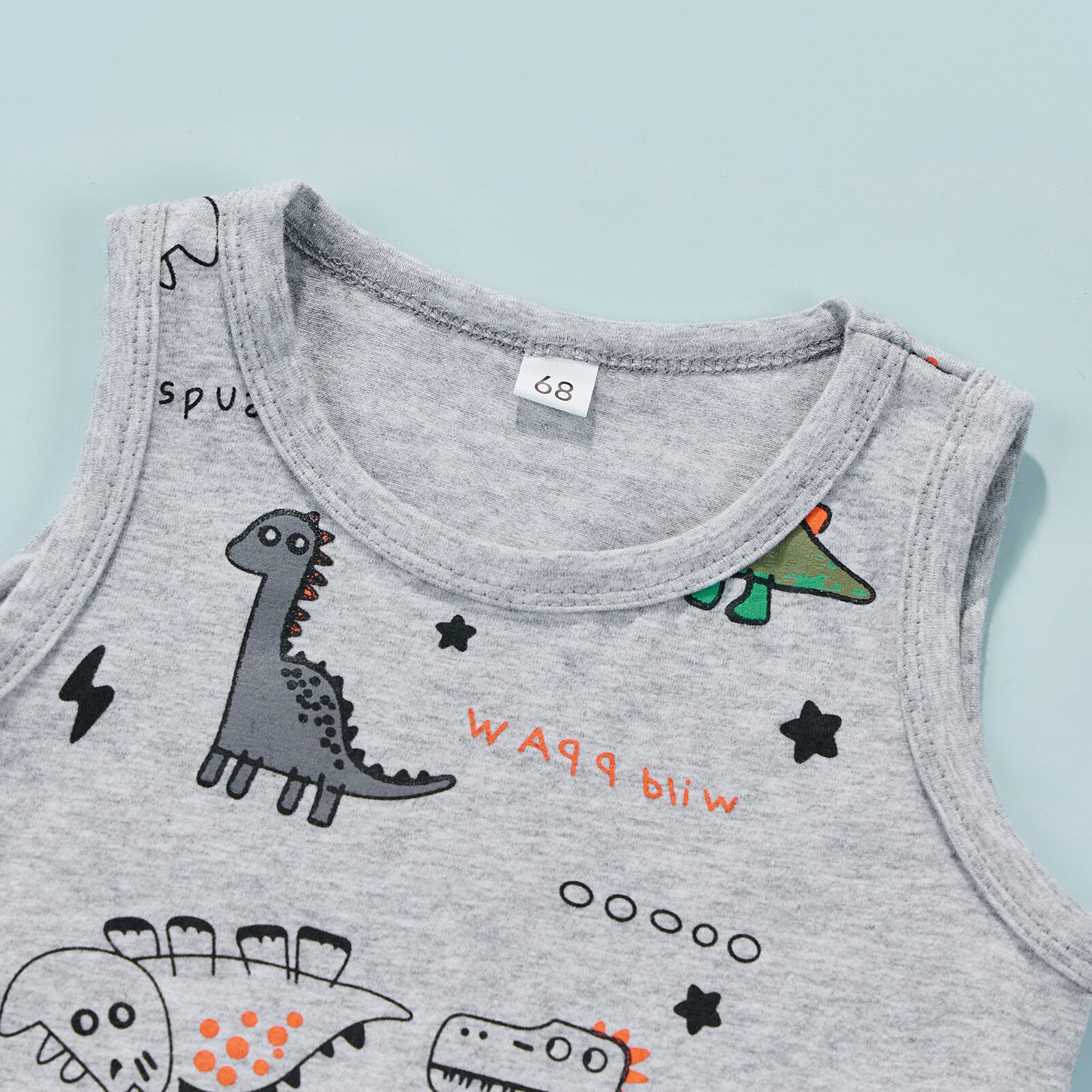 0-24m -jungen-dinosaurier-strampler, ärmelloser strampler mit Karikatur-tierprint, sommerbody