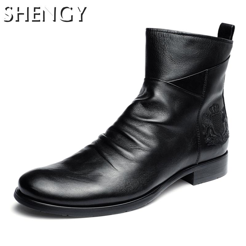 Men Boots Autumn Shoes Male Leather Casual Ankle Boots Men's Breathable Anti-Slip Luxury Business Oxford Shoes