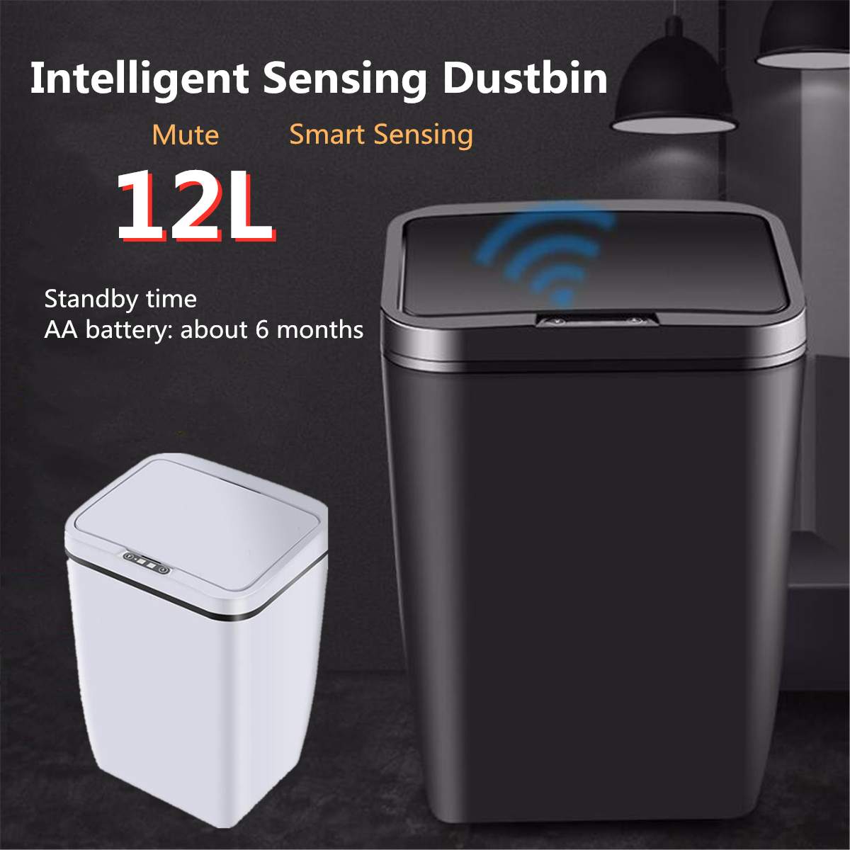 12L Smart Automatic Sensor Dustbin Sensor Trash Can Induction Waste Bin PP Plastic Eco-Friendly Dustbin Household Trash Black