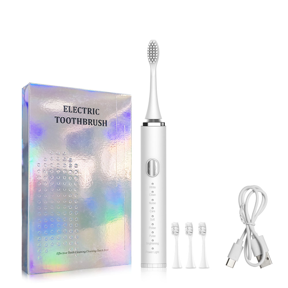 Elektrische Zahnbürste, Zahnaufhellung, Vibration, Schallzahnbürste, USB wiederaufladbar, 8 Reinigungsmodi, tragbare elektrische Zahnbürste: Brown