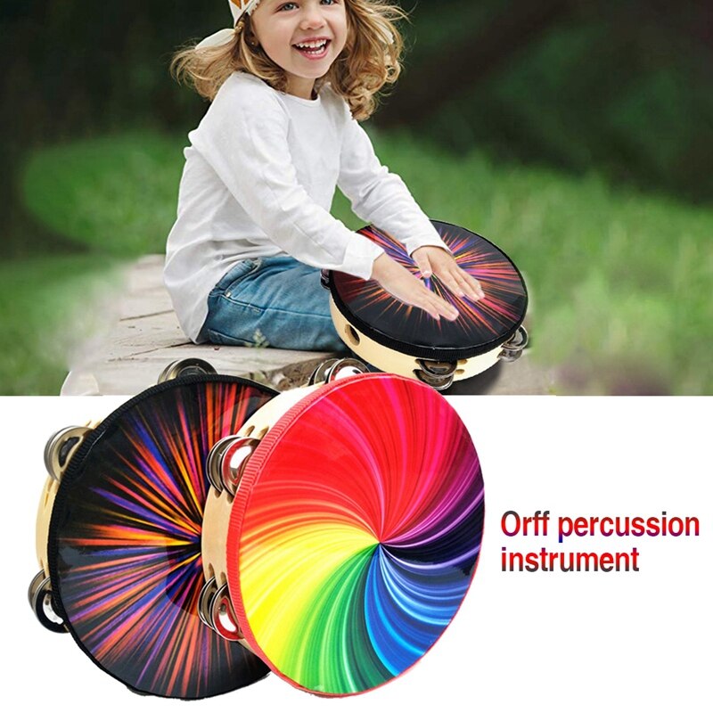 8-Inch Percussie Instrument Dubbele Rij Kleur Tamboerijn Regenboog Tamboerijn Dazzling Black Tamboerijn Prestaties Stage Musical