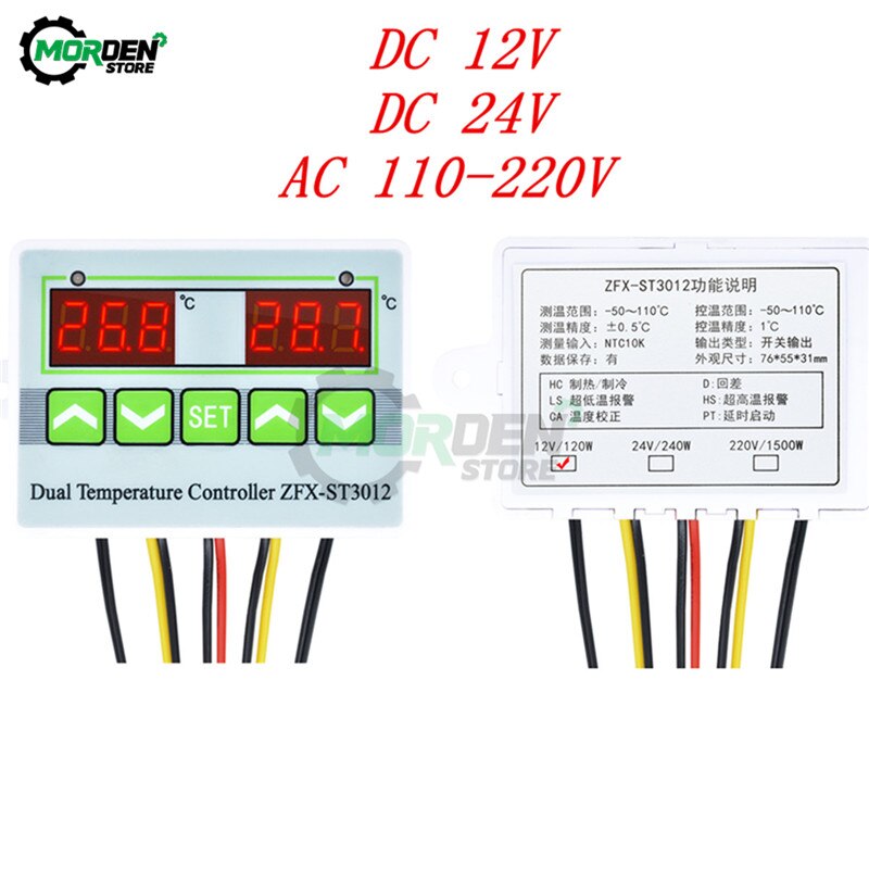 Dc 12V 24V AC110-220V ZFX-ST3012 Digitale Led Dual Thermometer Temperatuurregelaar Thermostaat Incubator Controle Microcomputer