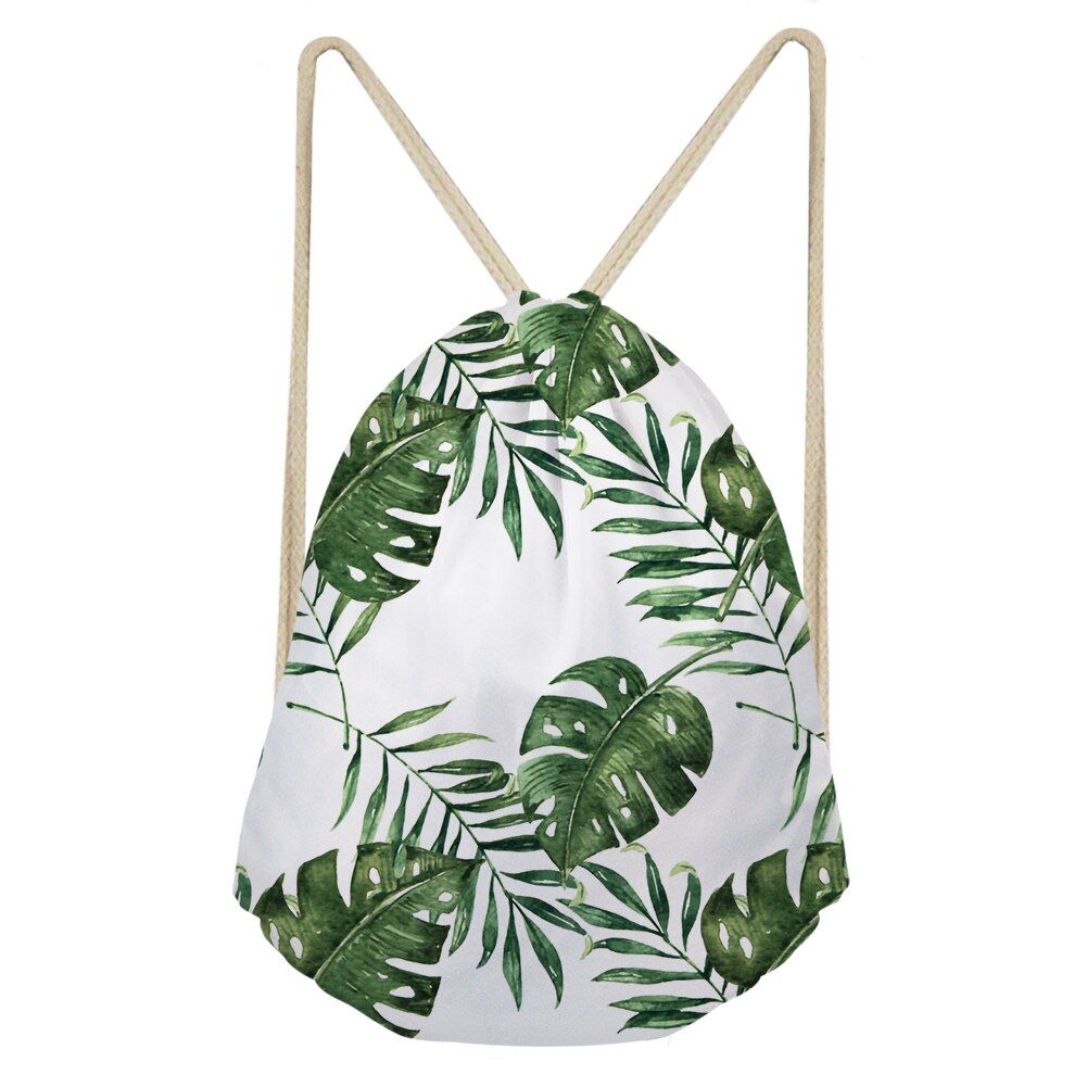 Palm Leaves And Floral Split-leaf Philodendron Drawstring Bag Outdoor Fitness Beam Mouth Backpack Sports Bag Travel Backpack: Brown