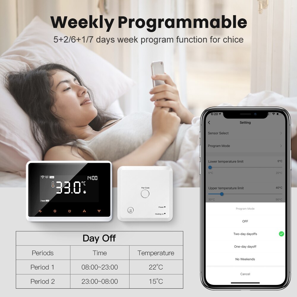AVATTO Tuya RF Wireless WiFii Smart Thermostat Temperature Controller for Gas Boiler Water Heating Works with Alexa Google Home