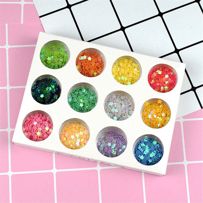 12 Gaten Slime Zachte Aardewerk Fruit Slice Pearl Sequin Sprinkles Filler Kinderen Speelgoed Boetseerklei Diy Accessoires Nail Art Tips: Star sequins