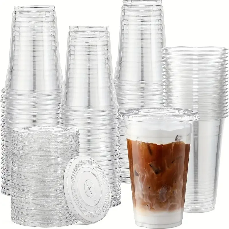 Plastikkrus med låg, klare engangskrus, perfekt til bryllupper, fødselsdagsfester, camping, kaffe, milkshake, kolde drikkevarer