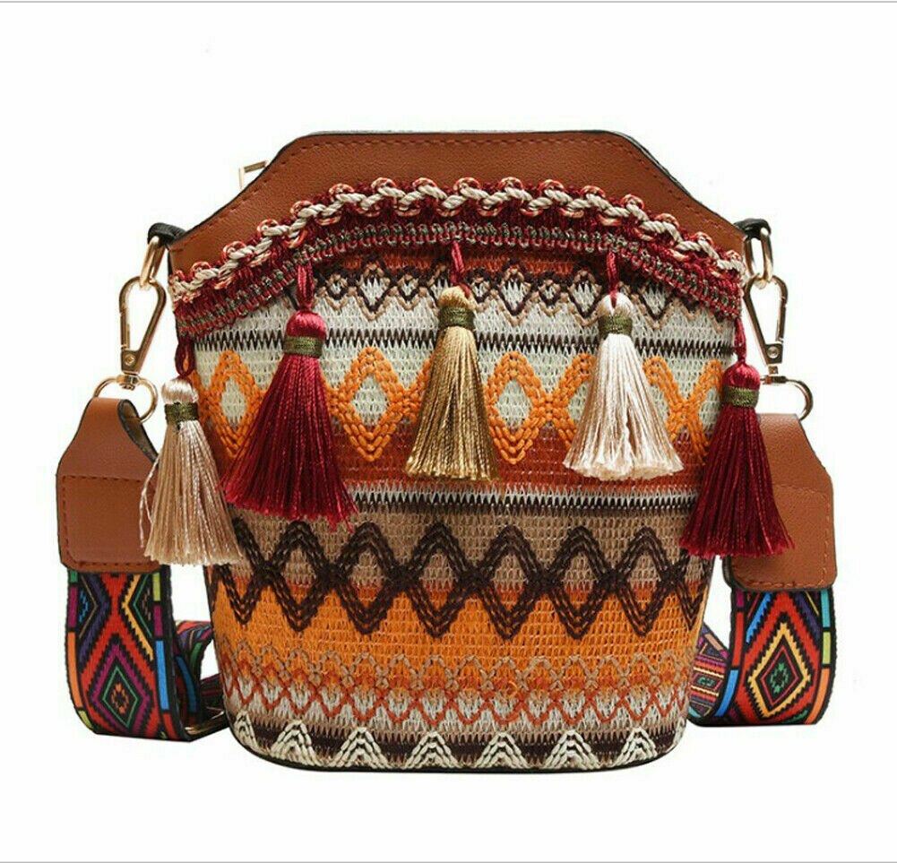 2020 nova moda feminina senhora saco de palha do vintage satchel handwoven crossbody mensageiro viagem praia bolsa de ombro: Marrom