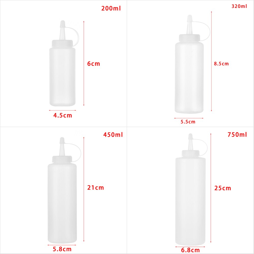 Bouteille à presser en plastique avec capuchon, 4 tailles, pour chocolat, outil de décoration de gâteaux, pain, pâtisserie, Dessert, distributeur de condiments