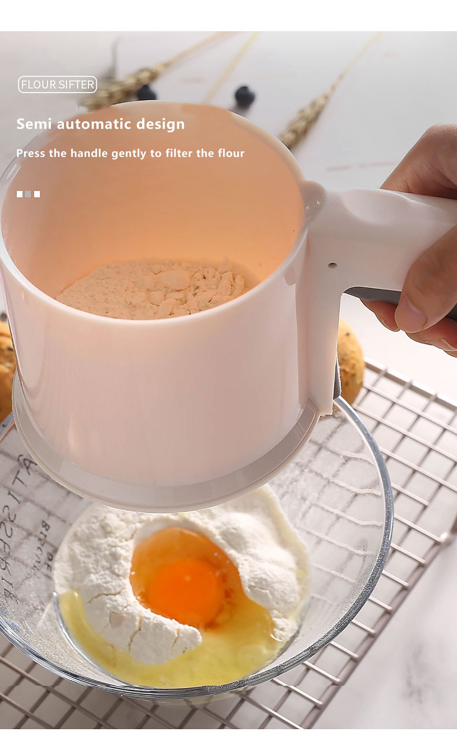 Cup Zeef Semi-Automatische Bakken Zeef Druk Geëxtrudeerd Handvat Eenvoudige Gemak Fijne Mesh Meel Stofdoek Keuken Filter