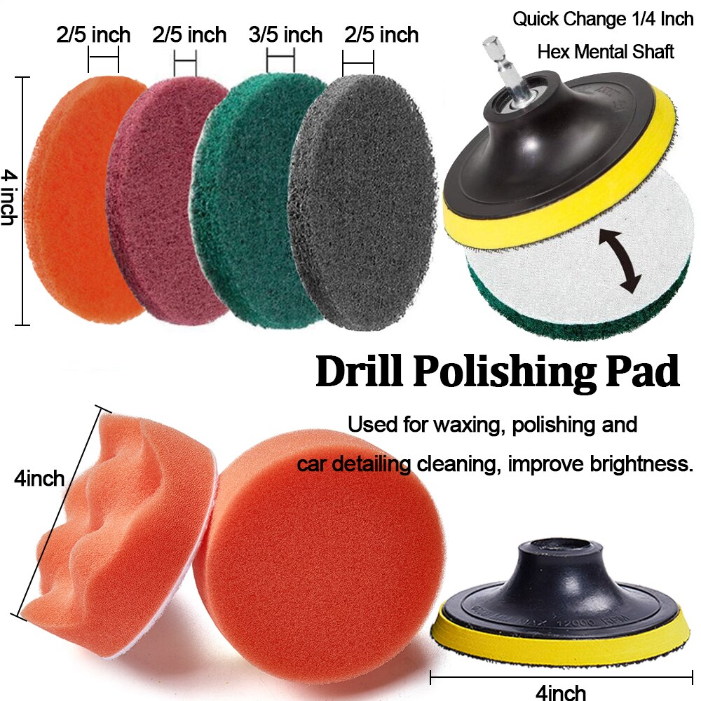 Cepillos de taladro para limpieza de llanta de rueda de coche, esponja de pulido, herramientas de lavado de coche para baño, bañera y cocina