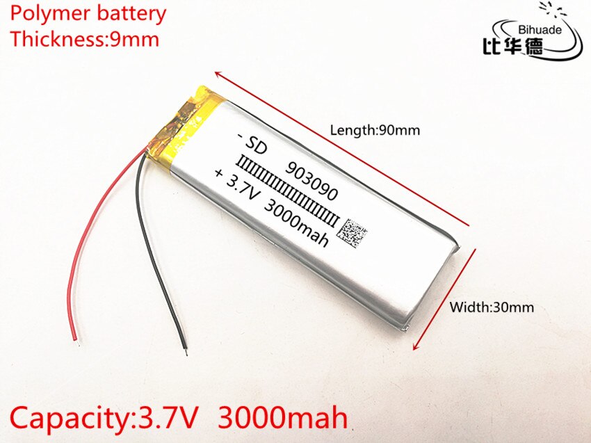 Polymeer 3000 mah 3.7V 903090 smart home speakers Li-Ion batterij voor dvr GPS mp3 mp4