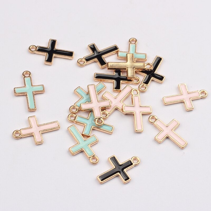 50pcs/lot Zinc Alloy Mini Cross Enamel Charms For DIY Jewelry Making Finding Accessories