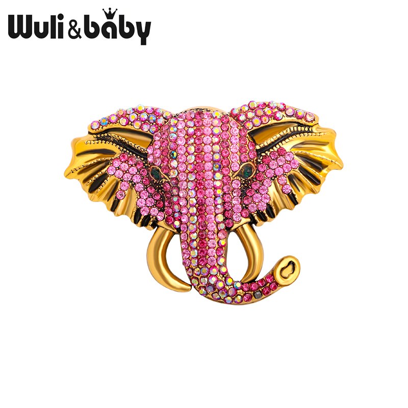 Wuli&amp;baby store funklende elefantbrocher til kvinder unisex 4- farver rhinestone lykkedyr fest afslappet brochenåle: Lyserød