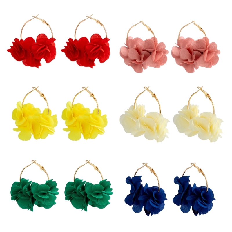 Pendientes aro pétalos, pendientes colgantes flores tela, pendientes gota pendientes circulares con