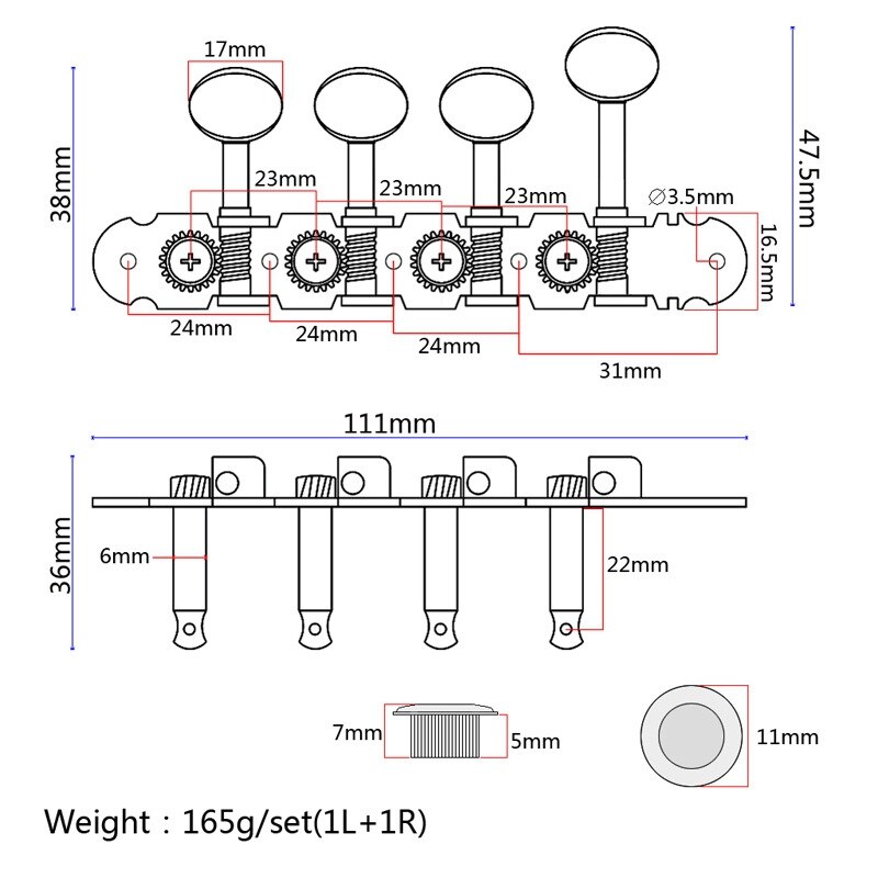 1 Set Mandoline Machine Heads Tuners Tuning Keys Pinnen Voor Mandoline Instrument Zilver R/L