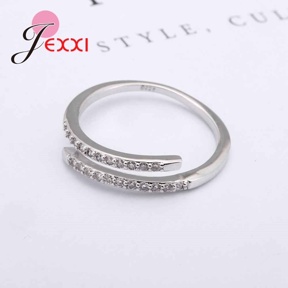 Nice Simple 925 Sterling Silver Jewelry Adjustable Ring White Shiny Rhinestone Crystal Ring For Ladies Female