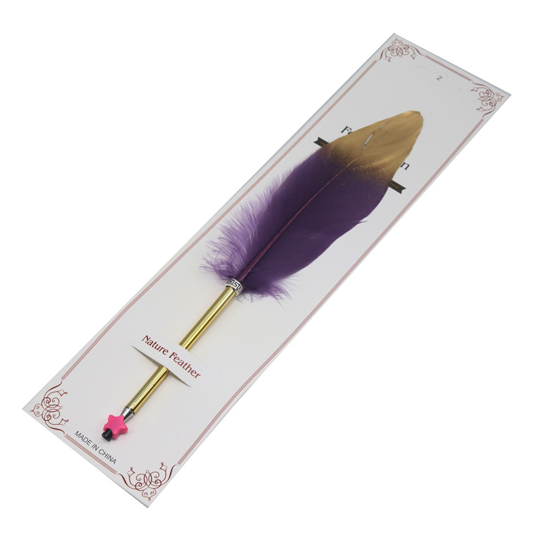 1 stuk balpen met ganzenveer, gouden spuitverf, metalen balpen, handtekeningpen, kerst- of trouwpen: Paars
