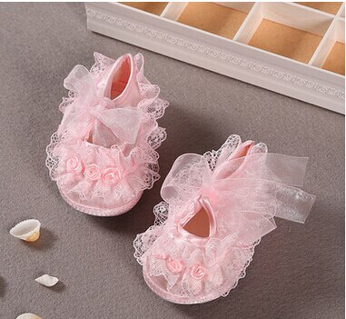Smukke baby spædbarn piger krybbe blonder sko nyfødte dåb dåb blonder prinsesse kjole sko ballet dansesko: Lyserød / 9m