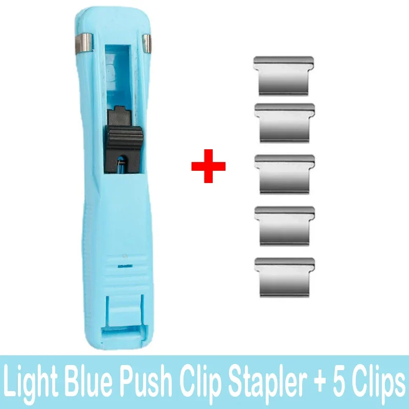 Staple Metal Clip Push Hand Paper Clipper with Refill Fixing Organizing Stapler Reusable Push Clamp for Document File Stationery: PURPLE