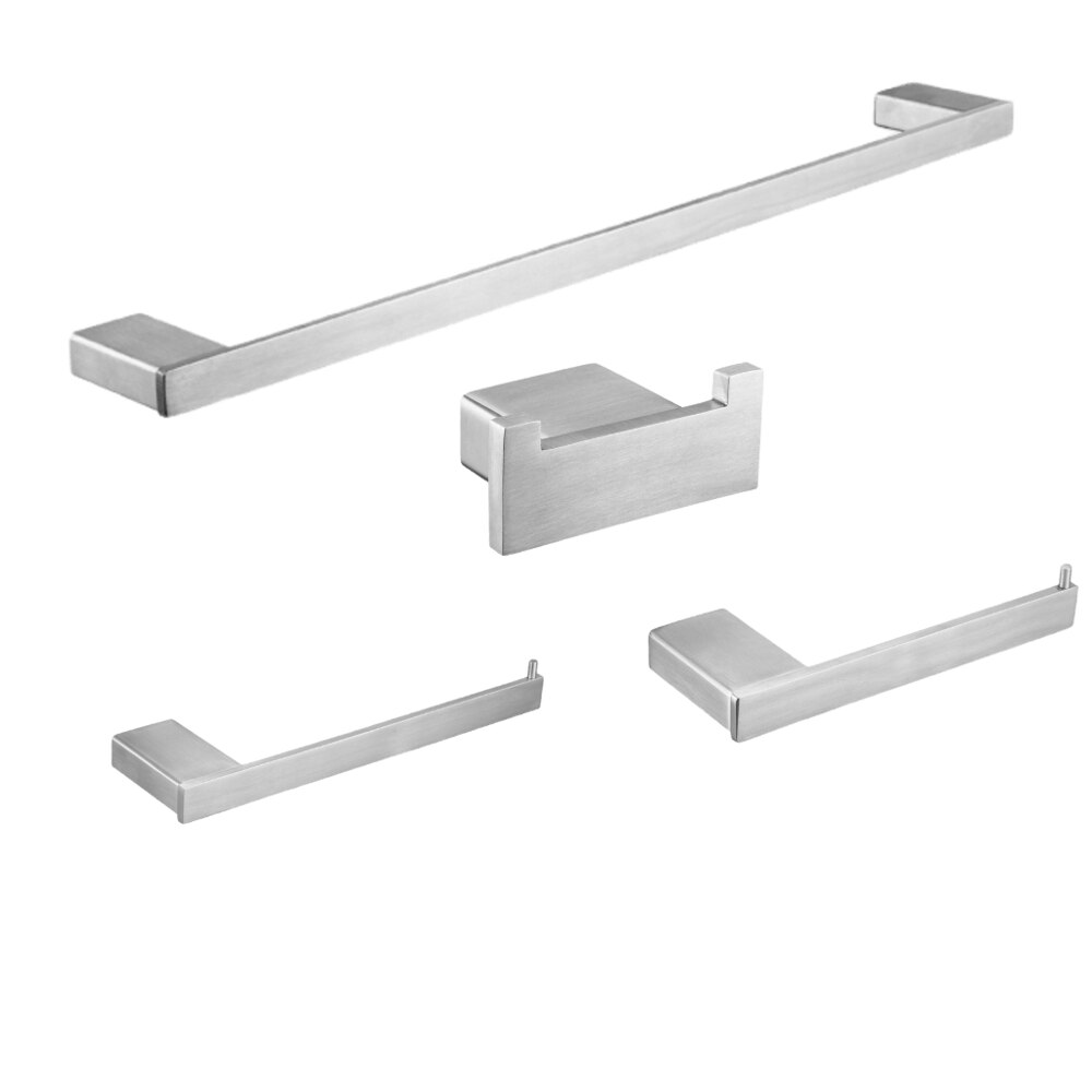 KOKOSIRI 4-Piece Bathroom Accessories Set – Towel Bar, Paper Holder, Robe Hook, Towel Ring, Stainless Steel Wall Mount, Brushed Nickel Finish