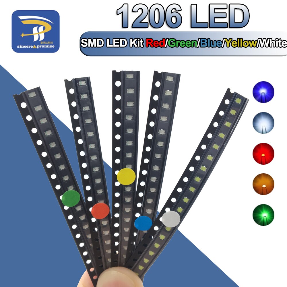 100 stks/partij 1206 SMD Wit Rood Blauw Groen Geel 20pcs elke Super Heldere 1206 SMD LED Diodes Pakket Kit
