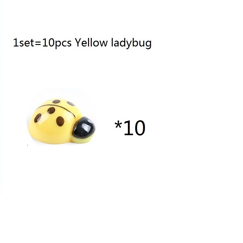 10Pcs/Set Resin Red Yellow pink ladybug Mini Craft Garden Ornaments Bonsai Micro Landscaping Home Decor Accessories Garden Decor: 10  Yellow ladybug