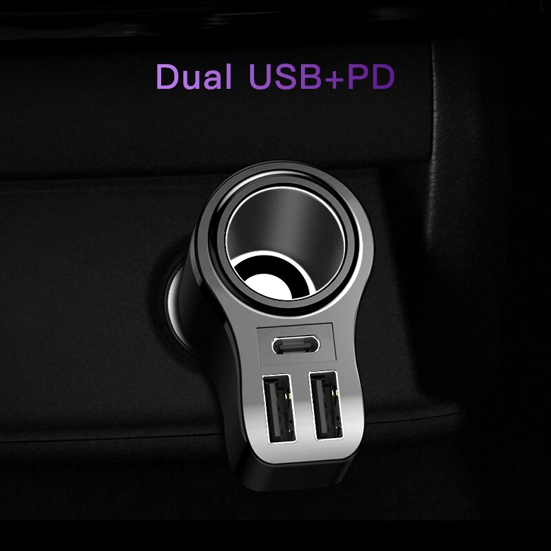 KUULAA Dual USB Auto Ladegerät Schnell Ladung 3,0 LCD Anzeige Zigarette Leichter Buchse Typ-C Adapter PD Auto Ladegerät für praktisch