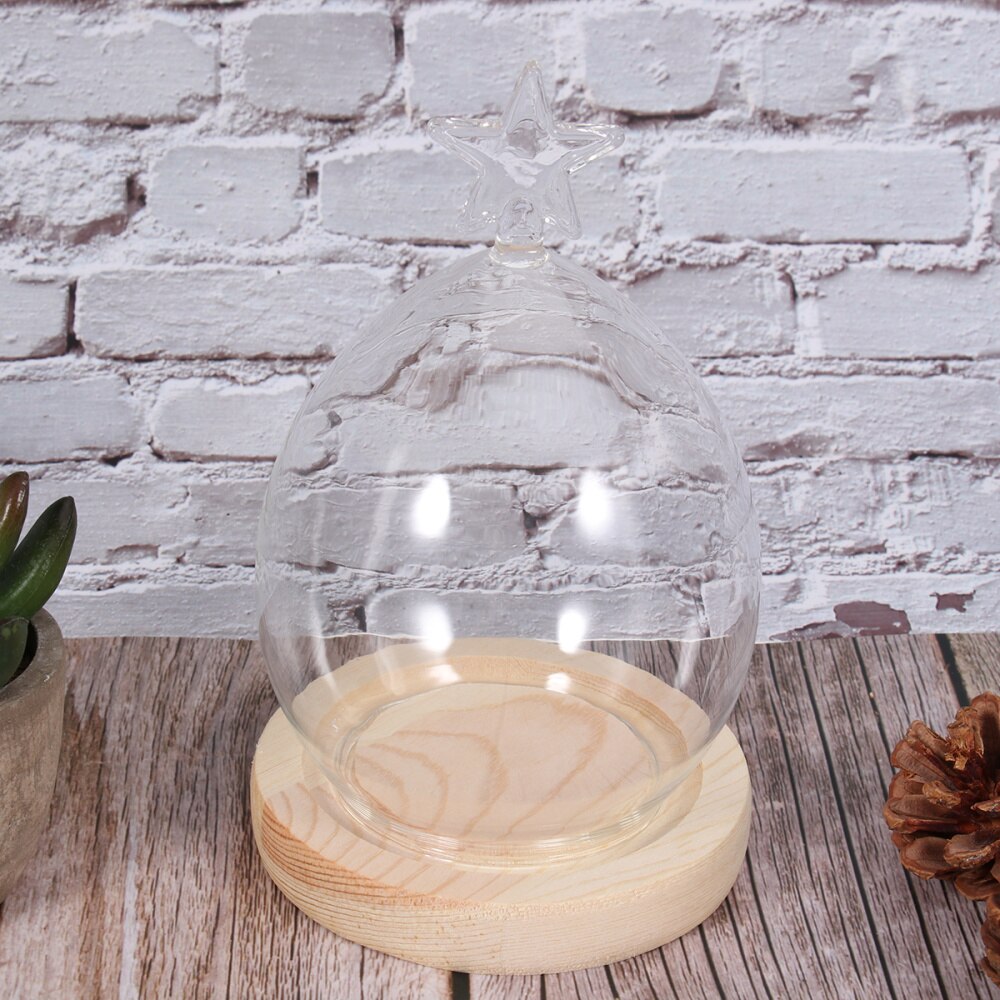 Dried Flower Display Glass Cover Preserved Flower Glass Cover DIY Transparent Glass Cover Loving Heart Glass Dome with Wood Base: Picture 5