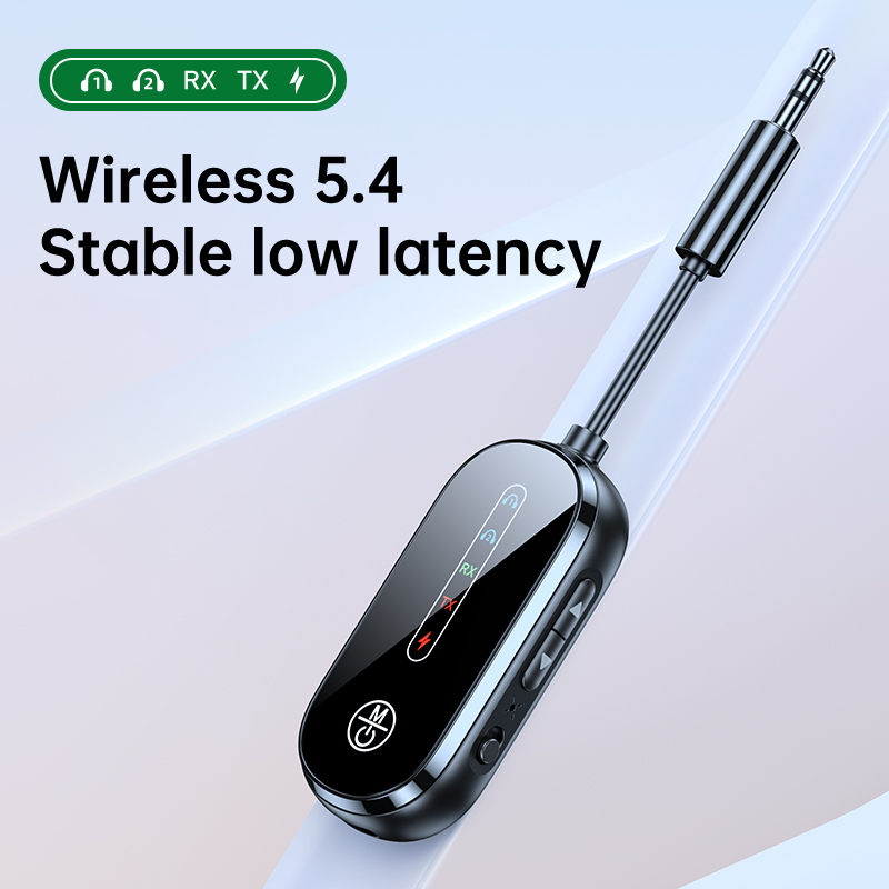 Adaptador de audio Bluetooth 5.4, receptor y transmisor inalámbrico estéreo de música 2 en 1 con micrófono para kit de automóvil, altavoz de PC, auriculares, conexión de dispositivos duales: Negro