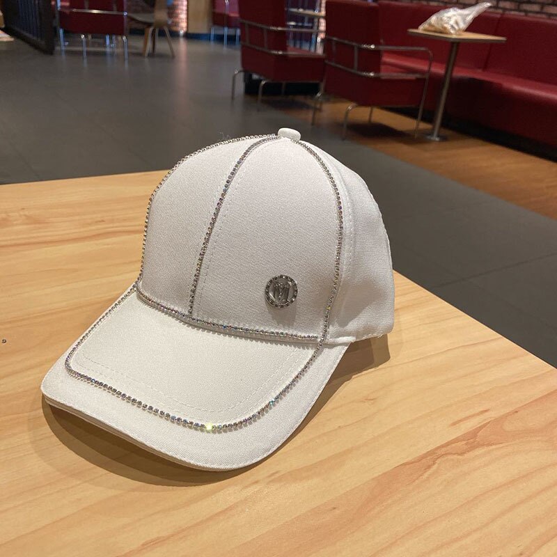 Lente Zomer Versie Van De Netto Rode Mode M Standaard Diamond-Studded Baseball Cap Vrouwen Straat Wilde Zonnebrandcrème Zonnescherm cap: white