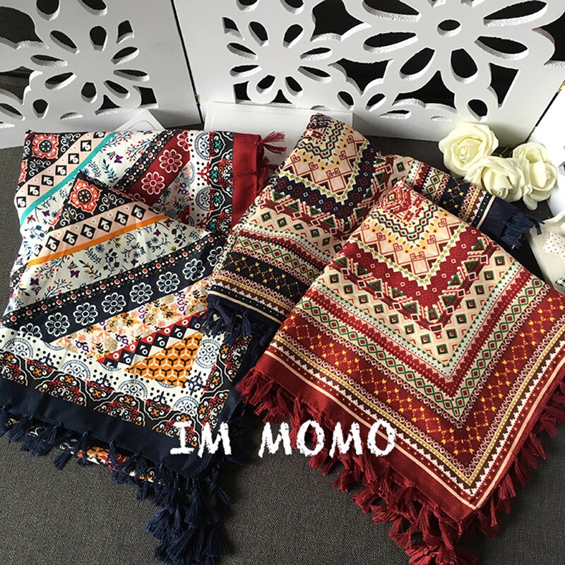 Etnisk geometri stil mærke firkantet kvast bomuldstørklæde hijab sjal til kvinder foulard bandana og pashmina 110*110cm