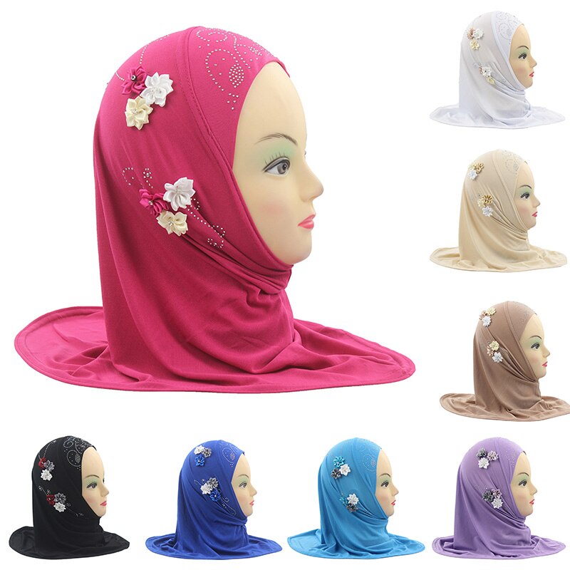 Mode Accessoires Meisjes Kids Moslim Hijab Islamitische Arabische Sjaal Sjaals Met 6 Mooie Bloemen