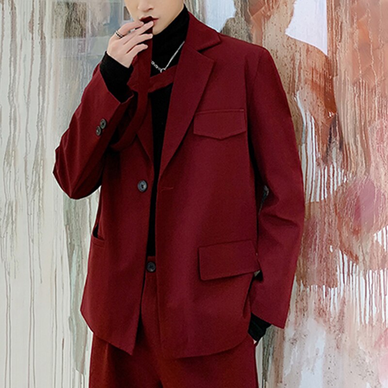 Männer Wein Roten Anzug Jacke Bordstein Revers Frühling Einzelne Geschmack Jahrgang verlieren Jacke Herren Oberbekleidung