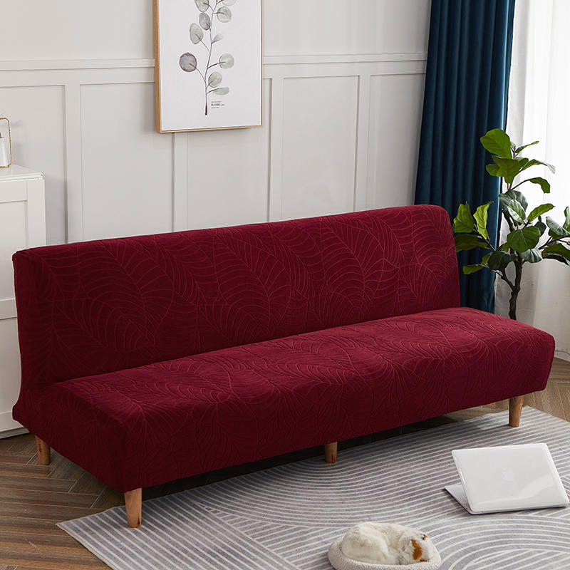 Waterproof Armless Futon Cover Stretch Sofa Bed Couch Slipcover Elastic Jacquard Thick Anti-Slip bedspread Furniture Protector: Burgundy