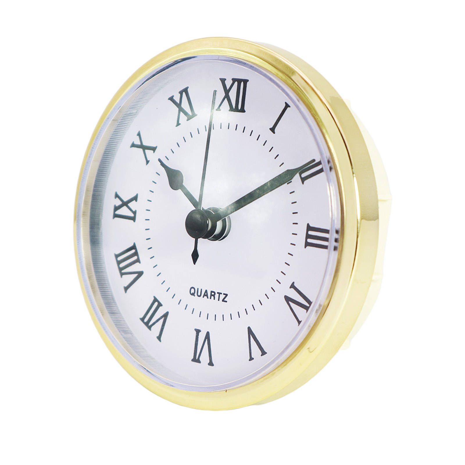 Mini horloge avec chiffres romains de 3.54 pouces, outils romains, garniture en or, tête ronde, Face blanche, batterie