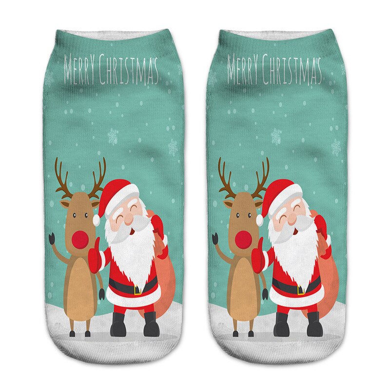 3d print kerstsokken unisex cartoon eland sneeuwpop kerstman damessokken laag uitgesneden enkel kerst calcetines vrouw jaar