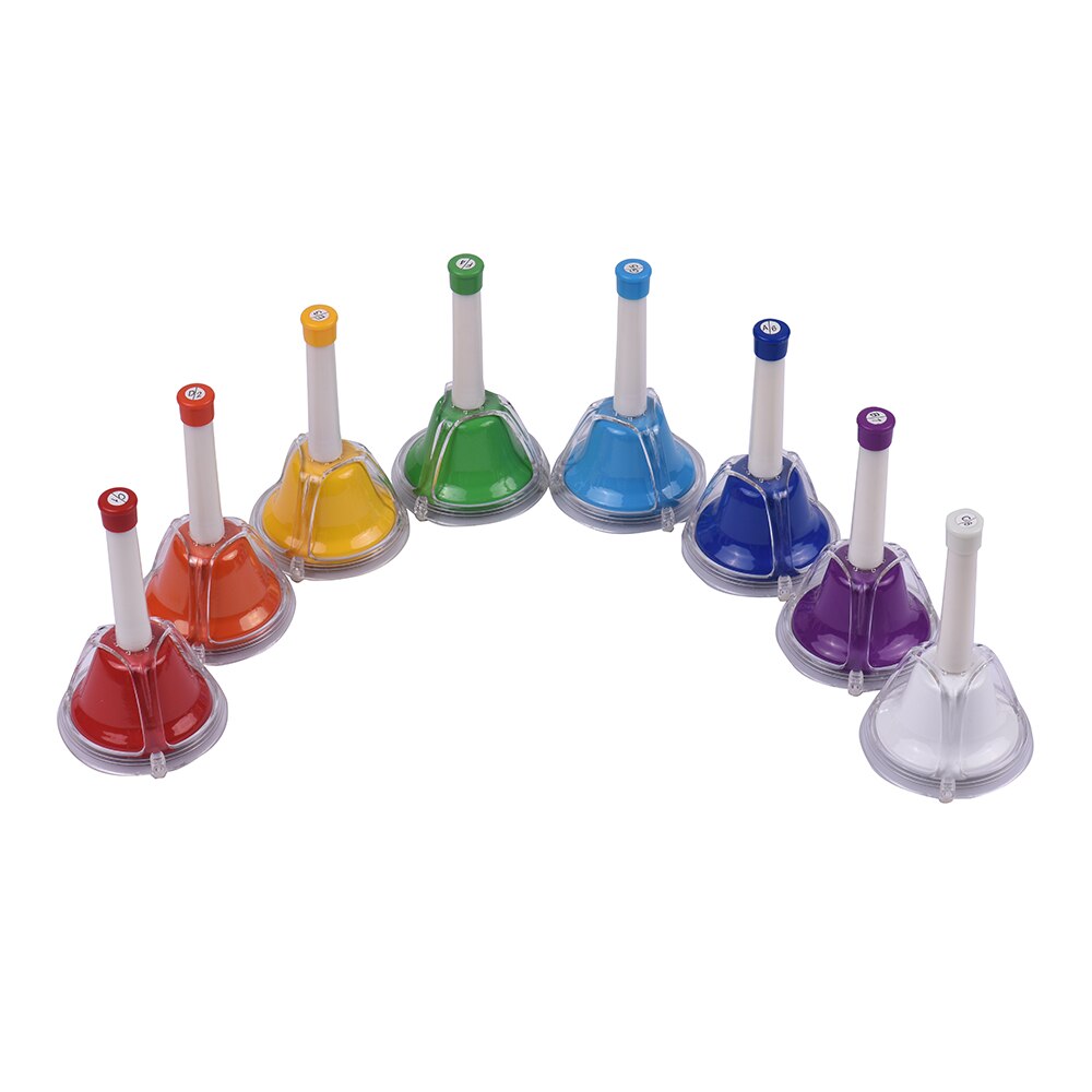 8 Note Diatonic Metal Bell colorido Handbell mano campanillas de percusión Kit de juguete Musical para niños para aprender a enseñar