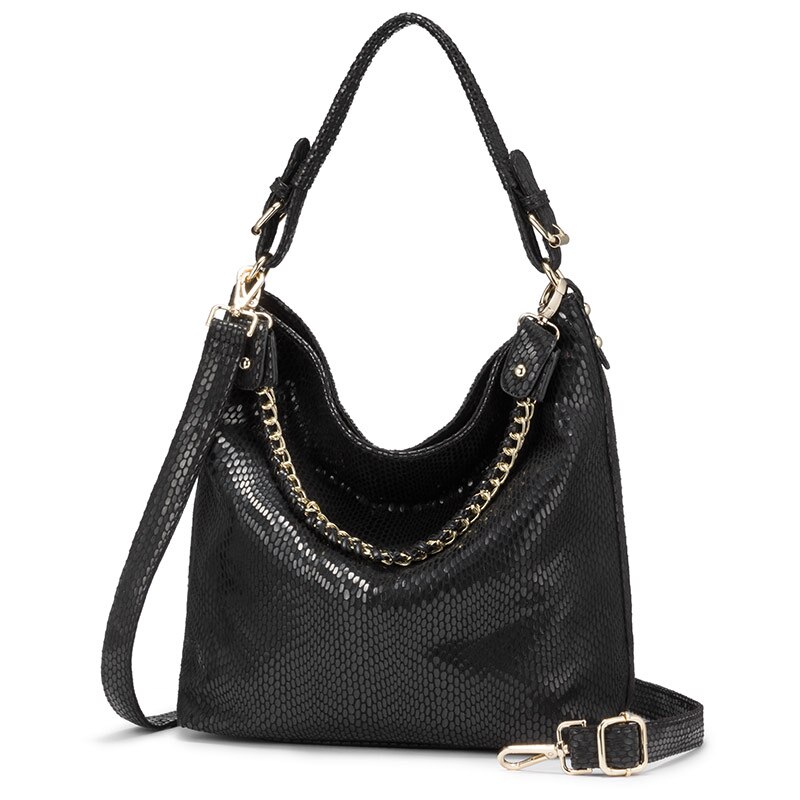 REALER-Bolso de hombro grande con asa superior para mujer, bandolera de cuero artificial con cadena,: Black