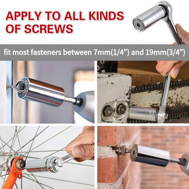 3Pcs Universal Socket (7-19mm) Sockets Tools Multi-Function Wrench Repair Kit with Power Drill Ratchet Wrench